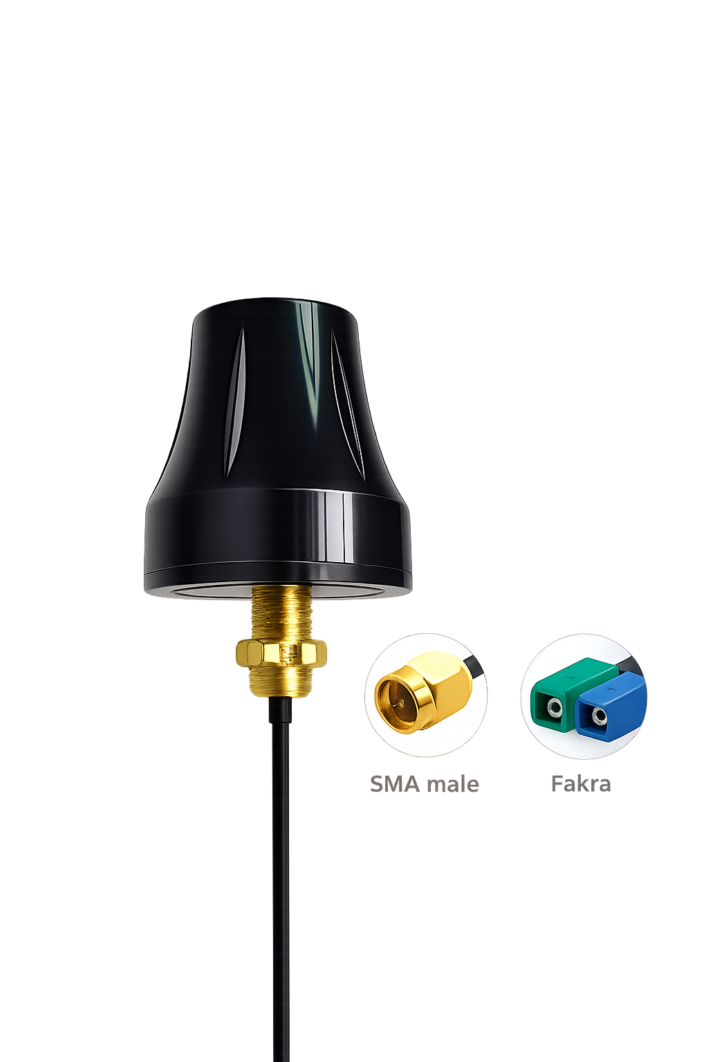 Compact omnidirectional antenna with FAKRA connector for vehicle-mounted applications